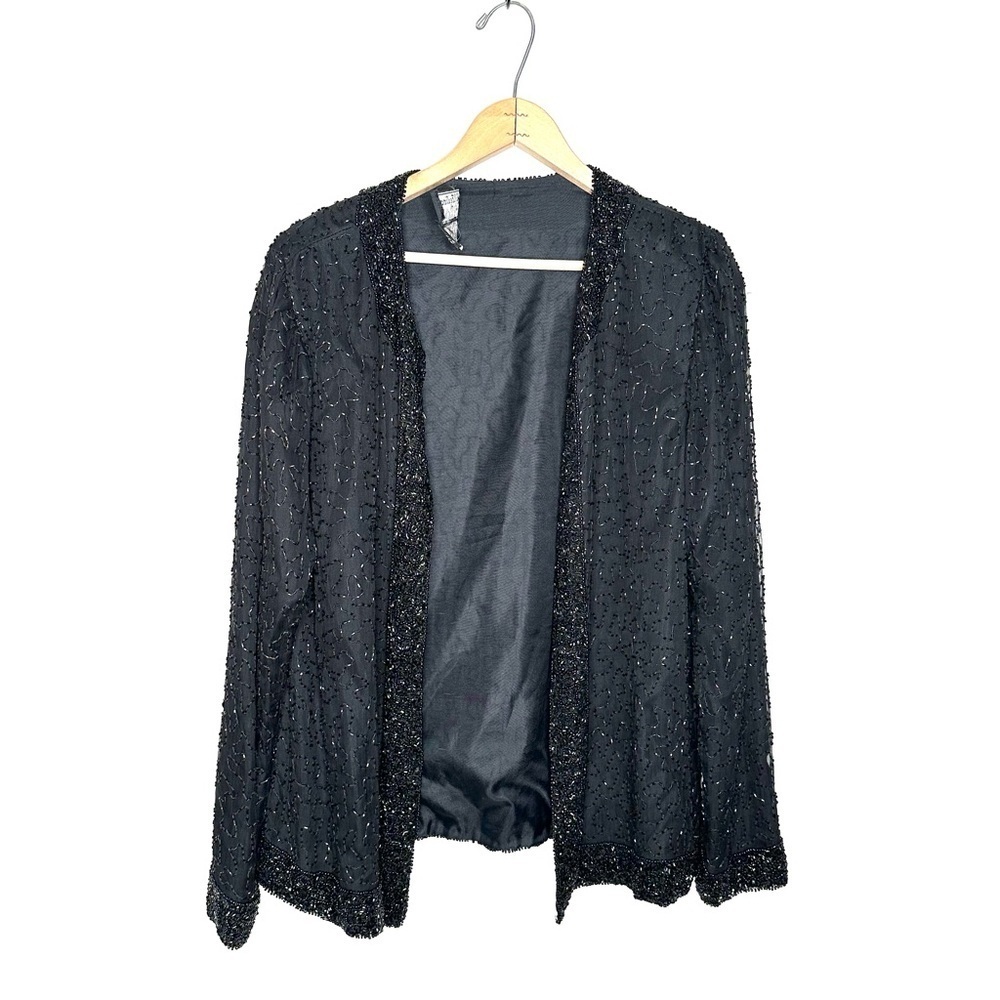 Royal Feelings | Vintage Black Silk Beaded Evening Jacket Size Medium